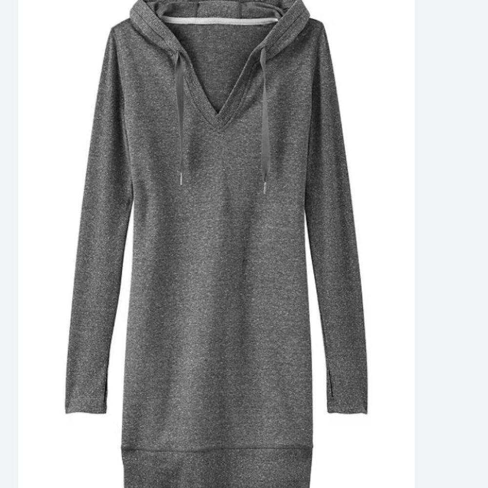 Athleta Bliss Hooded Sweatshirt Tunic Dress in Charcoal Heather - LT